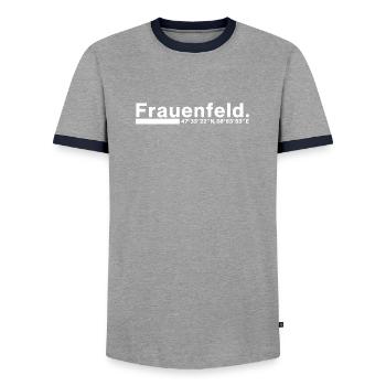 Frauenfeld Koordinaten Thurgau Thurgauer - Männer Kontrast-T-Shirt - Grau/Navy  - Vorne - AI Model Female 172 light (172cm) & AI Model Male 178 light (178cm)