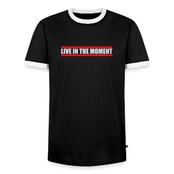 Live In The Moment Mindfulness Presence Awareness - Men's Ringer Shirt - black/white - Front - AI Model Female 172 light (172cm) & AI Model Male 178 light (178cm)