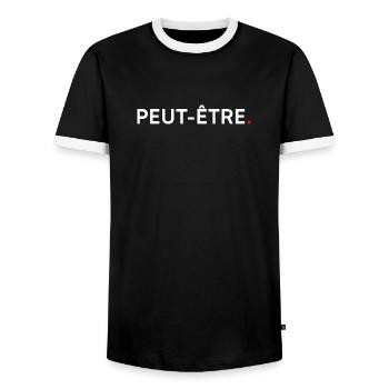 MAYBE. Minimal Design, Subtle Humor - Men's Ringer Shirt - black/white - Front - AI Model Female 172 light (172cm) & AI Model Male 178 light (178cm)