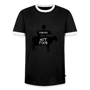 Vegan - Animals are Friends - Men's Ringer Shirt - black/white - Front - AI Model Female 172 light (172cm) & AI Model Male 178 light (178cm)