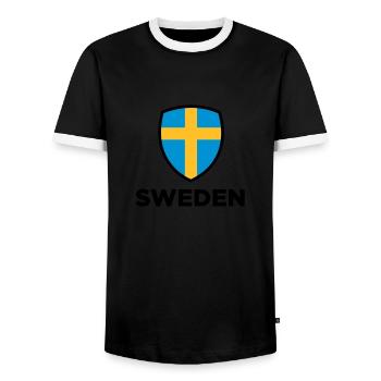 National flag of Sweden - Men's Ringer Shirt - black/white - Front - AI Model Female 172 light (172cm) & AI Model Male 178 light (178cm)