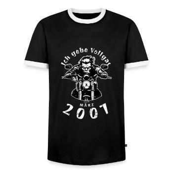 18ème anniversaire Je tourne à plein régime depuis 03/2007 - T-shirt contrasté Homme - noir/blanc - Devant - AI Model Female 172 light (172cm) & AI Model Male 178 light (178cm)