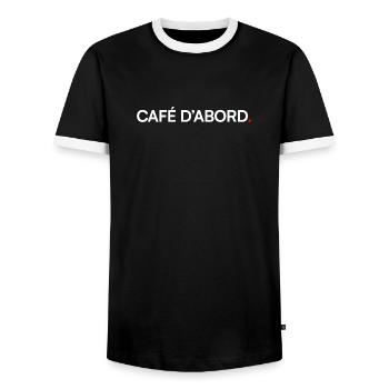 CAFÉ D’ABORD – Humour bureau lundi matin - T-shirt contrasté Homme - noir/blanc - Devant - AI Model Female 172 light (172cm) & AI Model Male 178 light (178cm)