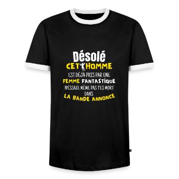 Désolé cet homme est déjà pris | cadeau couple - T-shirt contrasté Homme - noir/blanc - Devant - AI Model Female 172 light (172cm) & AI Model Male 178 light (178cm)