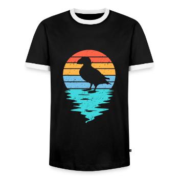 Cut Puffin Silhouette in Sea - Men's Ringer Shirt - black/white - Front - AI Model Female 172 light (172cm) & AI Model Male 178 light (178cm)