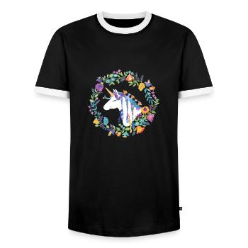 Fleurs de licorne - T-shirt contrasté Homme - noir/blanc - Devant - AI Model Female 172 light (172cm) & AI Model Male 178 light (178cm)