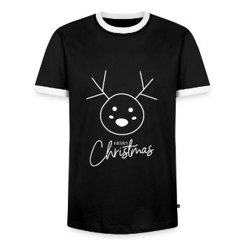 Figurine en bâton d’orignal de Noël (1) - T-shirt contrasté Homme - noir/blanc - Devant - AI Model Female 172 light (172cm) & AI Model Male 178 light (178cm)