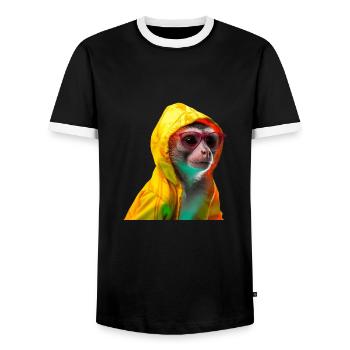 Totenkopfäffchen mit Sonnenbrille Bunt Coole Affen - Männer Kontrast-T-Shirt - Schwarz/Weiß - Vorne - AI Model Female 172 light (172cm) & AI Model Male 178 light (178cm)