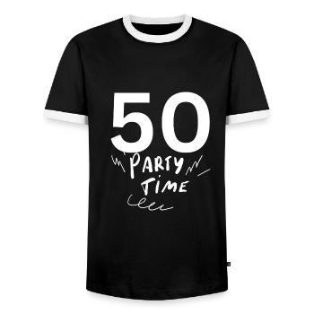 50 - Men's Ringer Shirt - black/white - Front - AI Model Female 172 light (172cm) & AI Model Male 178 light (178cm)