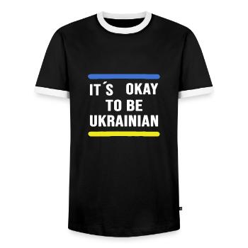UKRAINE slava ukraini Ukrainer & Ukrainerin - Männer Kontrast-T-Shirt - Schwarz/Weiß - Vorne - AI Model Female 172 light (172cm) & AI Model Male 178 light (178cm)