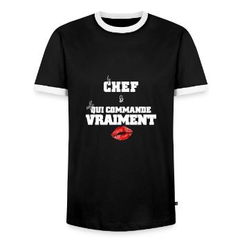 Le Chef & Celle Qui Commande Vraiment - Cadeau Fun - T-shirt contrasté Homme - noir/blanc - Devant - AI Model Female 172 light (172cm) & AI Model Male 178 light (178cm)