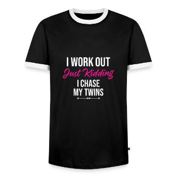 Ich trainiere nur ein Scherz, ich jage meine Zwillingsmütter - Männer Kontrast-T-Shirt - Schwarz/Weiß - Vorne - AI Model Female 172 light (172cm) & AI Model Male 178 light (178cm)