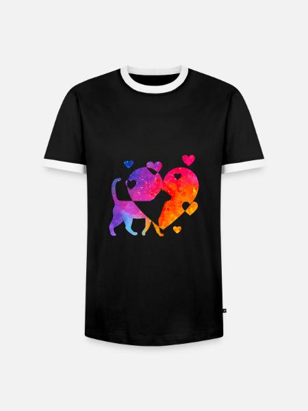 Katzenliebe - Männer Kontrast-T-Shirt - Schwarz/Weiß