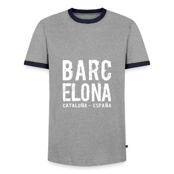 Barcelone, Catalogne, Espagne, Mer Méditerranée - T-shirt contrasté Homme - gris/marine  - Devant - AI Model Female 172 light (172cm) & AI Model Male 178 light (178cm)