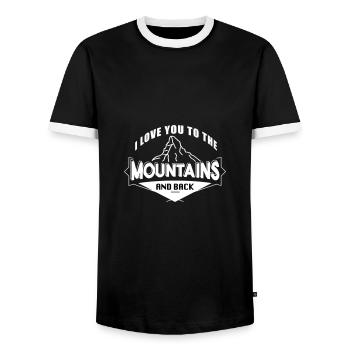 Love You To The Mountains Hiking Love Mountains - Men's Ringer Shirt - black/white - Front - AI Model Female 172 light (172cm) & AI Model Male 178 light (178cm)