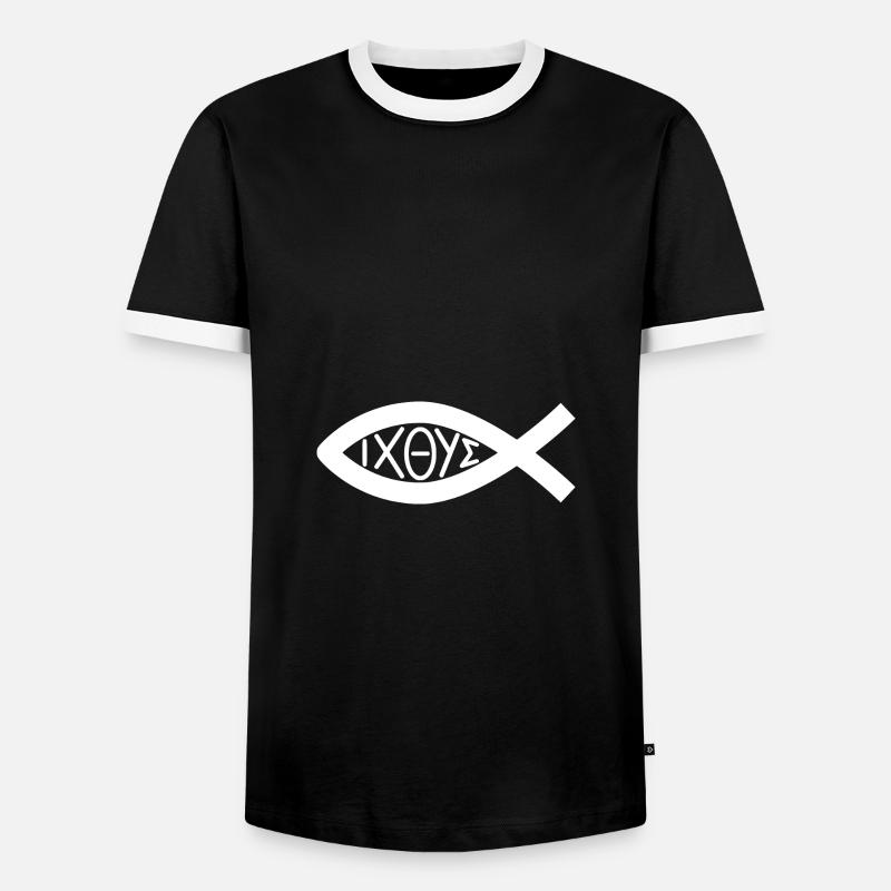 Fisch Symbol Christen - Kirche - Glauben - Männer Kontrast-T-Shirt - Schwarz/Weiß