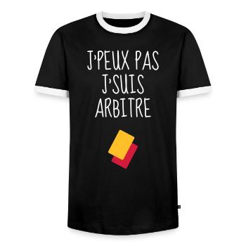 Arbitre / Arbitrage / Sport / Sifflet - T-shirt contrasté Homme - noir/blanc - Devant - AI Model Female 172 light (172cm) & AI Model Male 178 light (178cm)