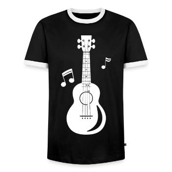 Ukulele Graphics - Men's Ringer Shirt - black/white - Front - AI Model Female 172 light (172cm) & AI Model Male 178 light (178cm)