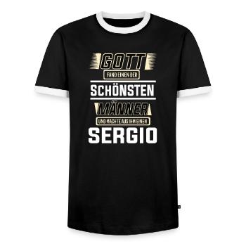 Sergio the Most Beautiful Man Shaped by God Design - Men's Ringer Shirt - black/white - Front - AI Model Female 172 light (172cm) & AI Model Male 178 light (178cm)