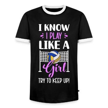 Sports Player Ball Team - Men's Ringer Shirt - black/white - Front - AI Model Female 172 light (172cm) & AI Model Male 178 light (178cm)