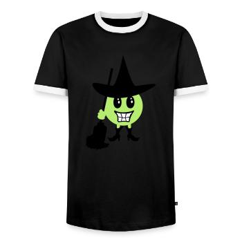 Witch Emoticon / Witch Halloween Emoji (b, 3c) - Men's Ringer Shirt - black/white - Front - AI Model Female 172 light (172cm) & AI Model Male 178 light (178cm)
