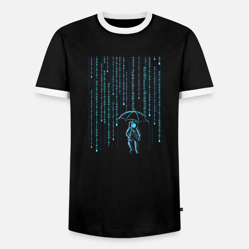 Astronaut Sci-Fi Digital Rain - Men's Ringer Shirt - black/white