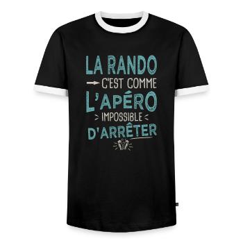 Le Rando c'est comme l'apéro Humour randonnée - T-shirt contrasté Homme - noir/blanc - Devant - AI Model Female 172 light (172cm) & AI Model Male 178 light (178cm)