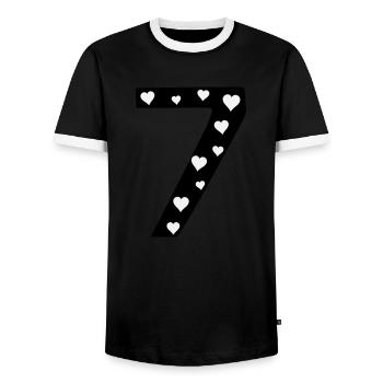 7 birthday pink with heart - Men's Ringer Shirt - black/white - Front - AI Model Female 172 light (172cm) & AI Model Male 178 light (178cm)
