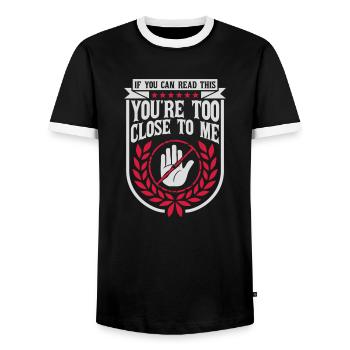 too close to me - Männer Kontrast-T-Shirt - Schwarz/Weiß - Vorne - AI Model Female 172 light (172cm) & AI Model Male 178 light (178cm)