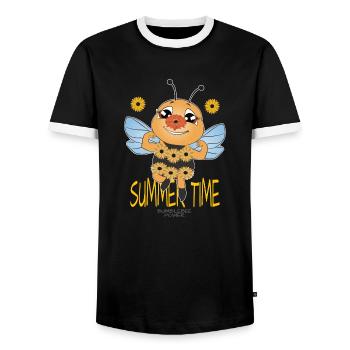 Spring, Summer, Bumblebee, Flowers, Beekeeper Gift - Men's Ringer Shirt - black/white - Front - AI Model Female 172 light (172cm) & AI Model Male 178 light (178cm)