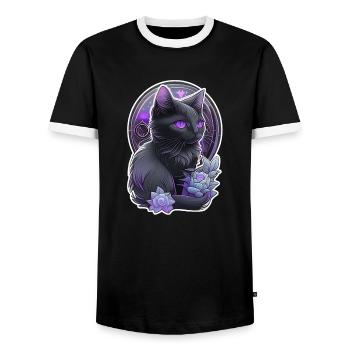 Black cat - Felin kitten - Men's Ringer Shirt - black/white - Front - AI Model Female 172 light (172cm) & AI Model Male 178 light (178cm)