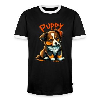 Puppy 1 Hundewelpe - Männer Kontrast-T-Shirt - Schwarz/Weiß - Vorne - AI Model Female 172 light (172cm) & AI Model Male 178 light (178cm)