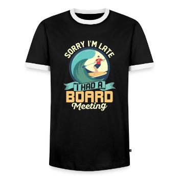 Sorry I'm Late I Had A Board Meeting Stand Up Padd - Men's Ringer Shirt - black/white - Front - AI Model Female 172 light (172cm) & AI Model Male 178 light (178cm)