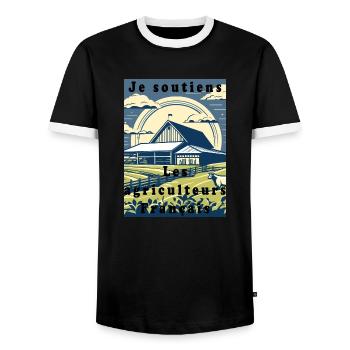 Support for Farmers #8 - Men's Ringer Shirt - black/white - Front - AI Model Female 172 light (172cm) & AI Model Male 178 light (178cm)