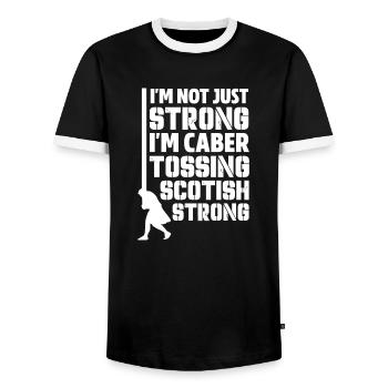 I'm Not Just Strong I'm Caber Tossing Scottish - Men's Ringer Shirt - black/white - Front - AI Model Female 172 light (172cm) & AI Model Male 178 light (178cm)