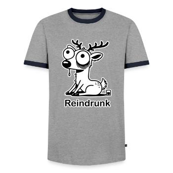 Funny drunk deer - "Reindrunk" Design - Men's Ringer Shirt - grey/navy  - Front - AI Model Female 172 light (172cm) & AI Model Male 178 light (178cm)