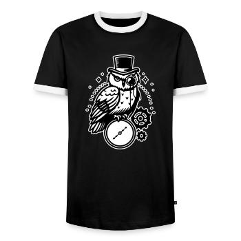 Steampunk Eule und Uhr Design - Männer Kontrast-T-Shirt - Schwarz/Weiß - Vorne - AI Model Female 172 light (172cm) & AI Model Male 178 light (178cm)