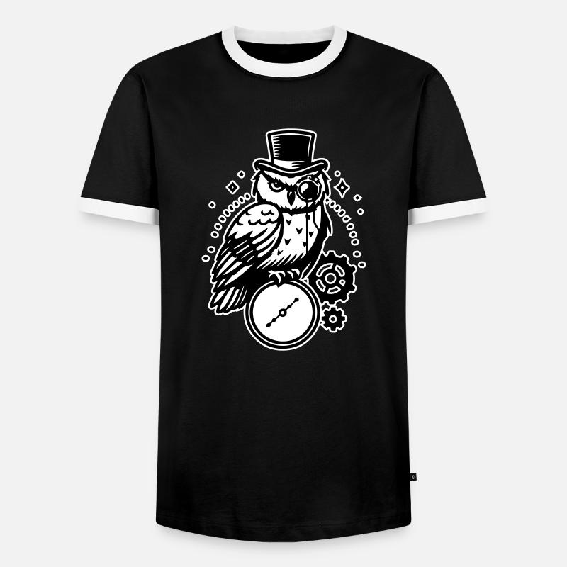 Steampunk Eule und Uhr Design - Männer Kontrast-T-Shirt - Schwarz/Weiß