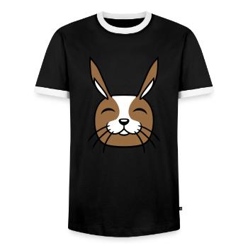 Hase Lustig Gesicht Lächeln glücklich freundlich - Männer Kontrast-T-Shirt - Schwarz/Weiß - Vorne - AI Model Female 172 light (172cm) & AI Model Male 178 light (178cm)