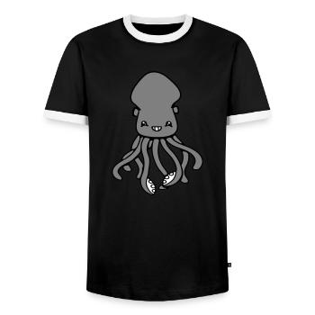 Pieuvre Pieuvre Pieuvre Calmar Mignon Calmar géant Drôle - T-shirt contrasté Homme - noir/blanc - Devant - AI Model Female 172 light (172cm) & AI Model Male 178 light (178cm)