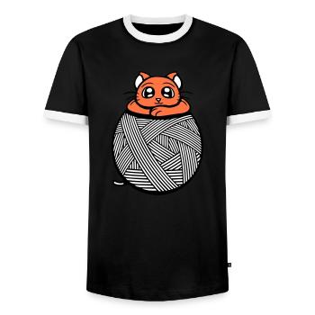 Cat Yarn Yarn Yarn Ball Sewing Knitting Cute - Men's Ringer Shirt - black/white - Front - AI Model Female 172 light (172cm) & AI Model Male 178 light (178cm)