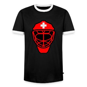 Hockey Goalie Maske Schweiz - Männer Kontrast-T-Shirt - Schwarz/Weiß - Vorne - AI Model Female 172 light (172cm) & AI Model Male 178 light (178cm)