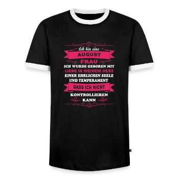 Geschenk Liebe ich bin Frau AUGUST - Männer Kontrast-T-Shirt - Schwarz/Weiß - Vorne - AI Model Female 172 light (172cm) & AI Model Male 178 light (178cm)