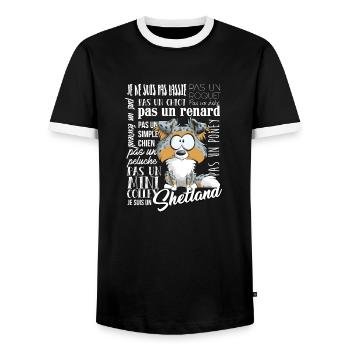 Ich bin Shetland - Blue Merle Tricolor EN - Männer Kontrast-T-Shirt - Schwarz/Weiß - Vorne - AI Model Female 172 light (172cm) & AI Model Male 178 light (178cm)