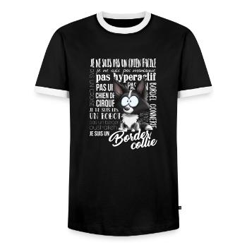 I'm Border Collie - Black FR - Men's Ringer Shirt - black/white - Front - AI Model Female 172 light (172cm) & AI Model Male 178 light (178cm)