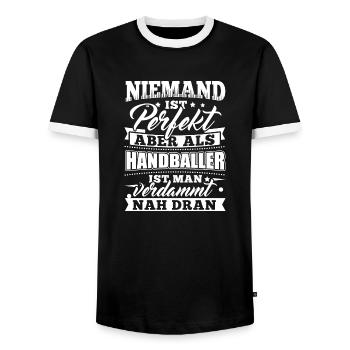 Lustiges Handball Handballer Shirt Niemand Perfekt - Männer Kontrast-T-Shirt - Schwarz/Weiß - Vorne - AI Model Female 172 light (172cm) & AI Model Male 178 light (178cm)