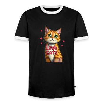 I love cats pic - Men's Ringer Shirt - black/white - Front - AI Model Female 172 light (172cm) & AI Model Male 178 light (178cm)