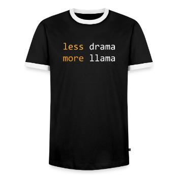 Less drama, more Llama, dark - Men's Ringer Shirt - black/white - Front - AI Model Female 172 light (172cm) & AI Model Male 178 light (178cm)