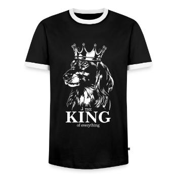 Teckel à poil long Roi de tout Chiens Disant - T-shirt contrasté Homme - noir/blanc - Devant - AI Model Female 172 light (172cm) & AI Model Male 178 light (178cm)