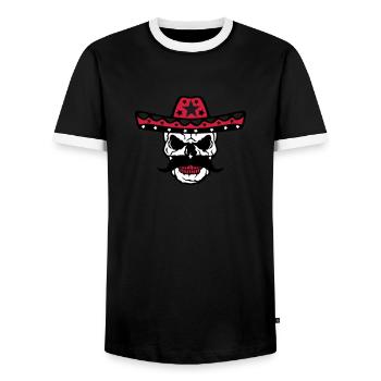 tete de mort chapeau mexicain crane 58 - T-shirt contrasté Homme - noir/blanc - Devant - AI Model Female 172 light (172cm) & AI Model Male 178 light (178cm)